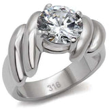 TK060 - High polished (no plating) Stainless Steel Ring with AAA Grade CZ in Clear - Alamode - Flyclothing LLC