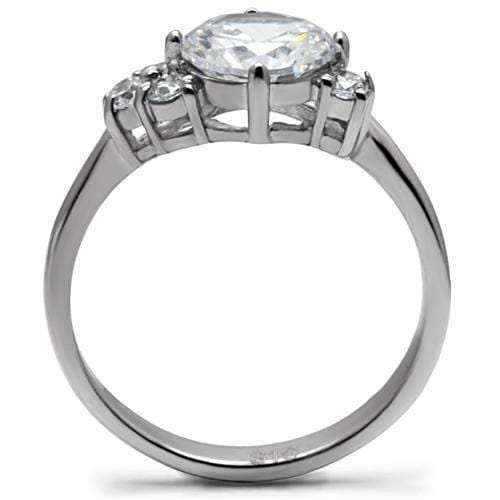 TK062 - High polished (no plating) Stainless Steel Ring with AAA Grade CZ in Clear - Alamode - Flyclothing LLC