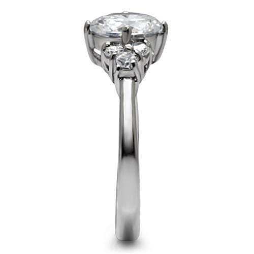 TK062 - High polished (no plating) Stainless Steel Ring with AAA Grade CZ in Clear - Alamode - Flyclothing LLC