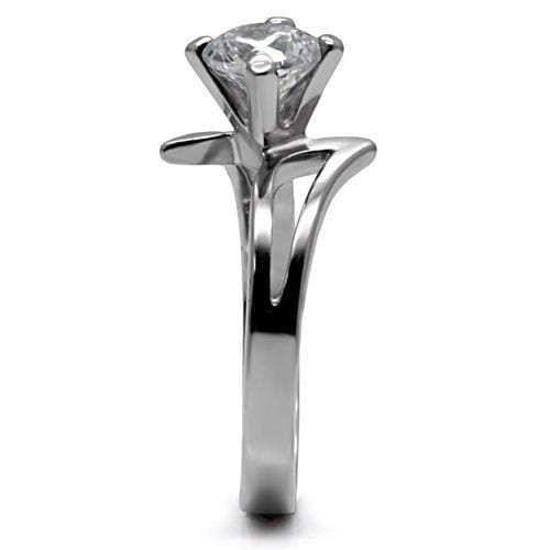 TK063 - High polished (no plating) Stainless Steel Ring with AAA Grade CZ in Clear - Alamode - Flyclothing LLC