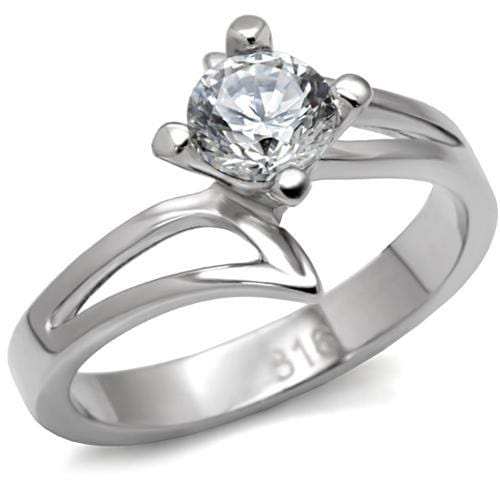 TK063 - High polished (no plating) Stainless Steel Ring with AAA Grade CZ in Clear - Alamode - Flyclothing LLC
