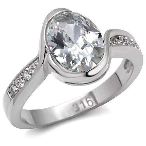 TK064 - High polished (no plating) Stainless Steel Ring with AAA Grade CZ in Clear - Alamode - Flyclothing LLC