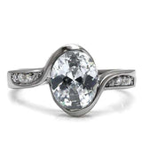TK064 - High polished (no plating) Stainless Steel Ring with AAA Grade CZ in Clear - Alamode - Flyclothing LLC