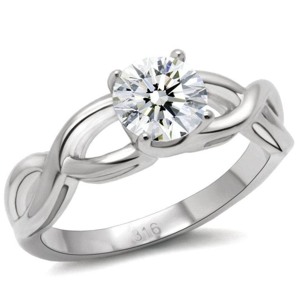 TK065 - High polished (no plating) Stainless Steel Ring with AAA Grade CZ in Clear - Alamode - Flyclothing LLC