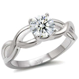 TK065 - High polished (no plating) Stainless Steel Ring with AAA Grade CZ in Clear - Alamode - Flyclothing LLC