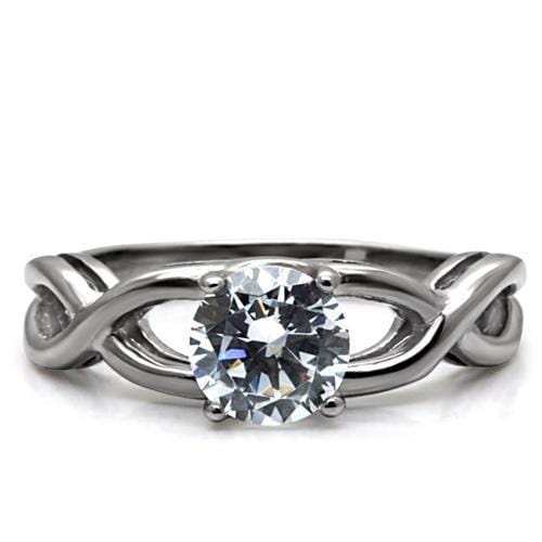 TK065 - High polished (no plating) Stainless Steel Ring with AAA Grade CZ in Clear - Alamode - Flyclothing LLC
