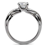 TK065 - High polished (no plating) Stainless Steel Ring with AAA Grade CZ in Clear - Alamode - Flyclothing LLC