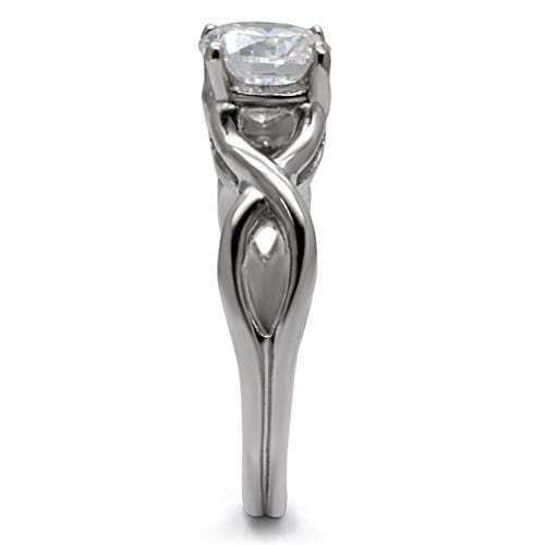 TK065 - High polished (no plating) Stainless Steel Ring with AAA Grade CZ in Clear - Alamode - Flyclothing LLC