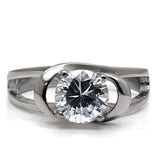 TK066 - High polished (no plating) Stainless Steel Ring with AAA Grade CZ in Clear - Alamode - Flyclothing LLC