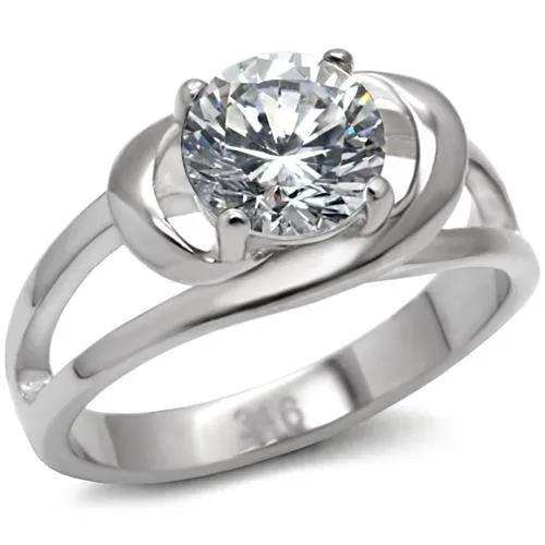 TK066 - High polished (no plating) Stainless Steel Ring with AAA Grade CZ in Clear - Alamode - Flyclothing LLC
