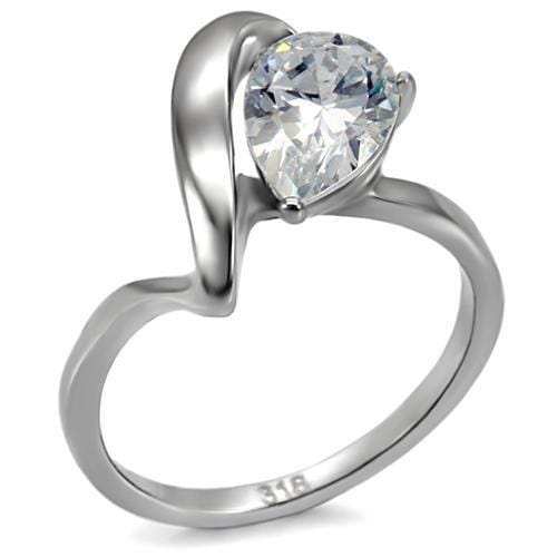 TK067 - High polished (no plating) Stainless Steel Ring with AAA Grade CZ in Clear - Alamode - Flyclothing LLC