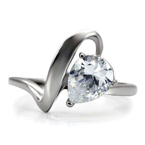 TK067 - High polished (no plating) Stainless Steel Ring with AAA Grade CZ in Clear - Alamode - Flyclothing LLC
