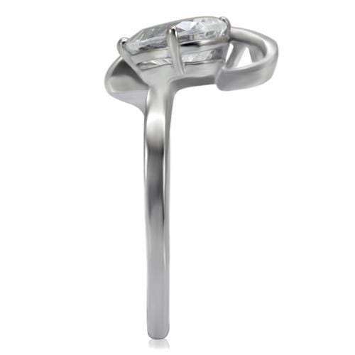 TK067 - High polished (no plating) Stainless Steel Ring with AAA Grade CZ in Clear - Alamode - Flyclothing LLC