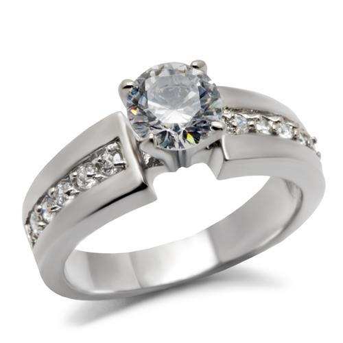 TK068 - High polished (no plating) Stainless Steel Ring with AAA Grade CZ in Clear - Alamode - Flyclothing LLC