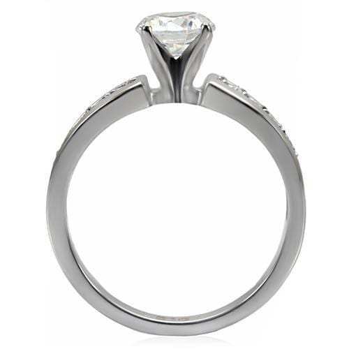 TK068 - High polished (no plating) Stainless Steel Ring with AAA Grade CZ in Clear - Alamode - Flyclothing LLC