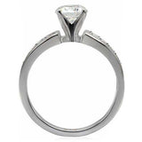 TK068 - High polished (no plating) Stainless Steel Ring with AAA Grade CZ in Clear - Alamode - Flyclothing LLC