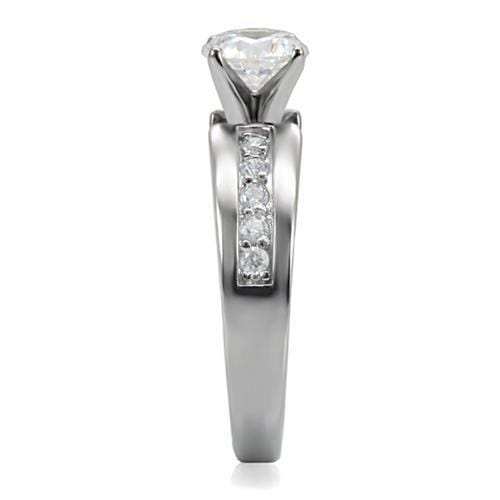 TK068 - High polished (no plating) Stainless Steel Ring with AAA Grade CZ in Clear - Alamode - Flyclothing LLC