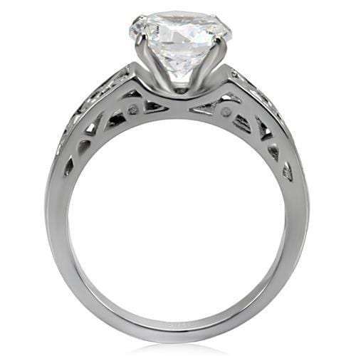 TK069 - High polished (no plating) Stainless Steel Ring with AAA Grade CZ in Clear - Alamode - Flyclothing LLC