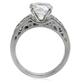 TK069 - High polished (no plating) Stainless Steel Ring with AAA Grade CZ in Clear - Alamode - Flyclothing LLC