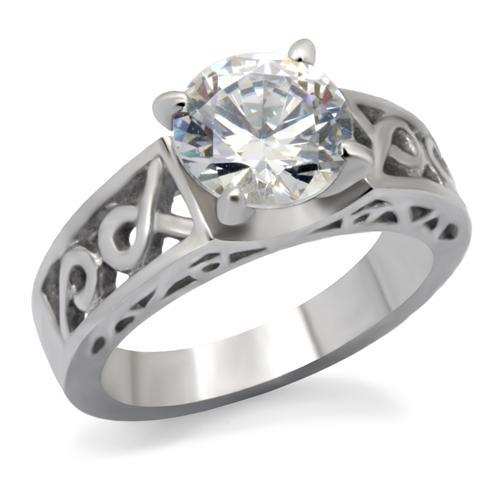 TK069 - High polished (no plating) Stainless Steel Ring with AAA Grade CZ in Clear - Alamode - Flyclothing LLC