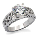 TK069 - High polished (no plating) Stainless Steel Ring with AAA Grade CZ in Clear - Alamode - Flyclothing LLC