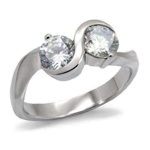 TK072 - High polished (no plating) Stainless Steel Ring with AAA Grade CZ in Clear - Alamode - Flyclothing LLC