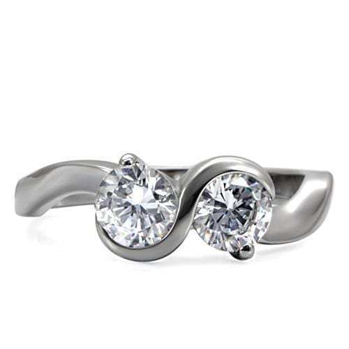 TK072 - High polished (no plating) Stainless Steel Ring with AAA Grade CZ in Clear - Alamode - Flyclothing LLC