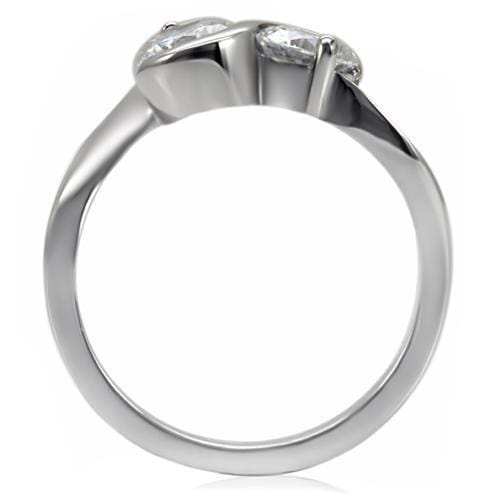 TK072 - High polished (no plating) Stainless Steel Ring with AAA Grade CZ in Clear - Alamode - Flyclothing LLC