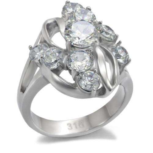 TK074 - High polished (no plating) Stainless Steel Ring with AAA Grade CZ in Clear - Alamode - Flyclothing LLC