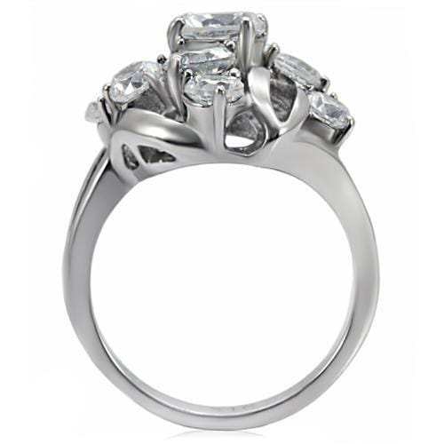 TK074 - High polished (no plating) Stainless Steel Ring with AAA Grade CZ in Clear - Alamode - Flyclothing LLC