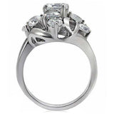 TK074 - High polished (no plating) Stainless Steel Ring with AAA Grade CZ in Clear - Alamode - Flyclothing LLC