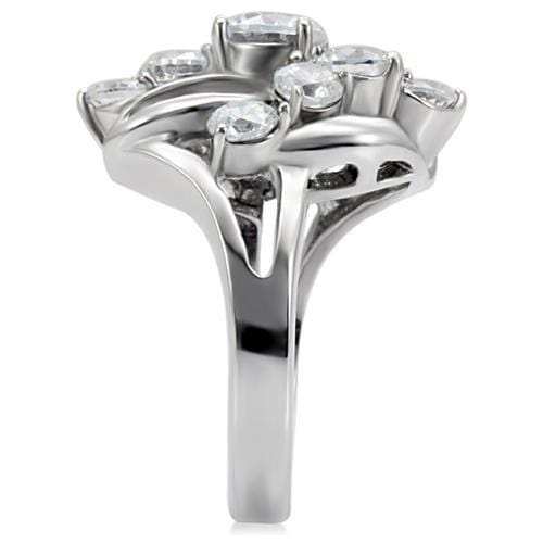 TK074 - High polished (no plating) Stainless Steel Ring with AAA Grade CZ in Clear - Alamode - Flyclothing LLC