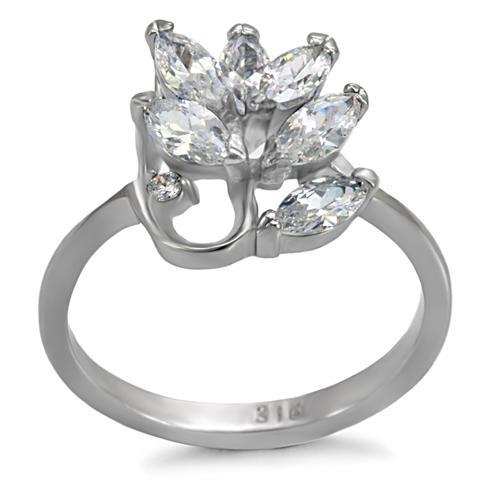 TK075 - High polished (no plating) Stainless Steel Ring with AAA Grade CZ in Clear - Alamode - Flyclothing LLC
