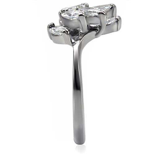 TK075 - High polished (no plating) Stainless Steel Ring with AAA Grade CZ in Clear - Alamode - Flyclothing LLC