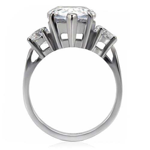 TK076 - High polished (no plating) Stainless Steel Ring with AAA Grade CZ in Clear - Alamode - Flyclothing LLC