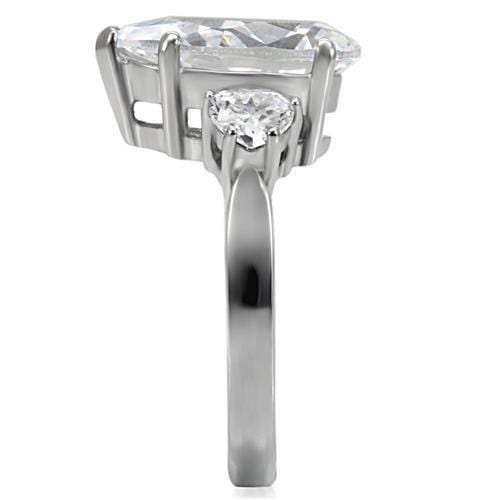 TK076 - High polished (no plating) Stainless Steel Ring with AAA Grade CZ in Clear - Alamode - Flyclothing LLC