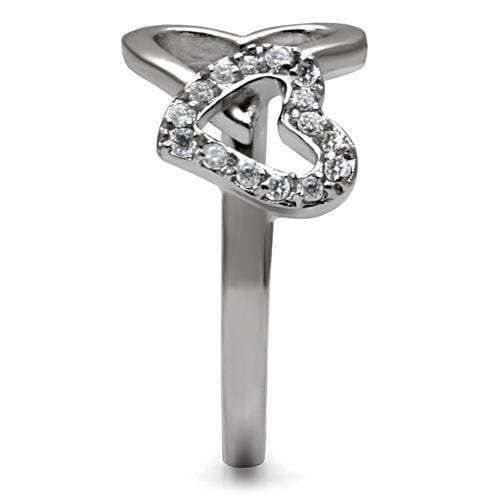 TK077 - High polished (no plating) Stainless Steel Ring with AAA Grade CZ in Clear - Alamode - Flyclothing LLC