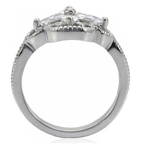 TK078 - High polished (no plating) Stainless Steel Ring with AAA Grade CZ in Clear - Alamode - Flyclothing LLC