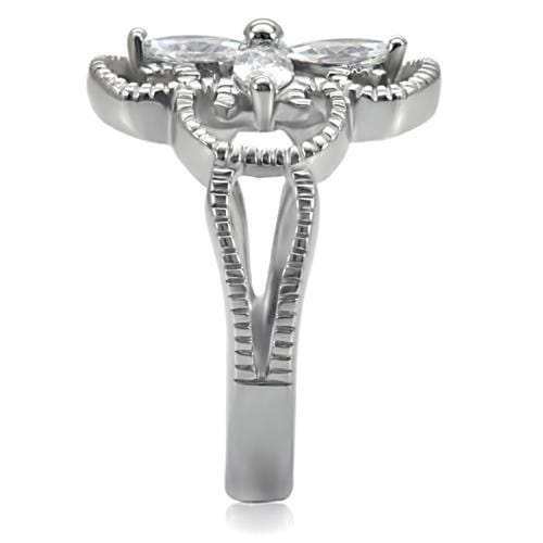TK078 - High polished (no plating) Stainless Steel Ring with AAA Grade CZ in Clear - Alamode - Flyclothing LLC