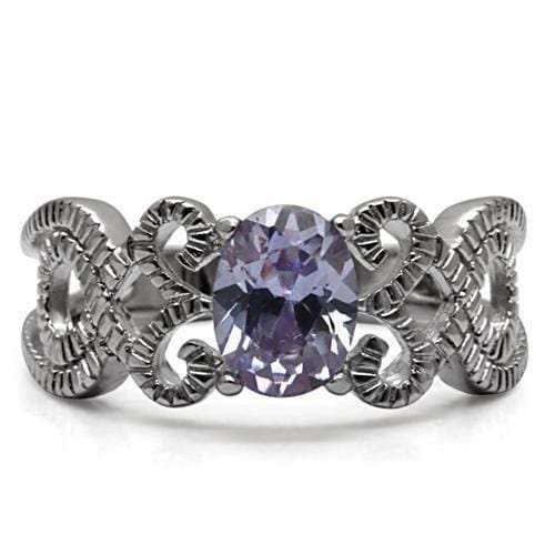 TK079 - High polished (no plating) Stainless Steel Ring with AAA Grade CZ in Light Amethyst - Alamode - Flyclothing LLC