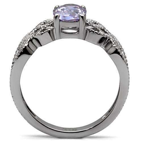 TK079 - High polished (no plating) Stainless Steel Ring with AAA Grade CZ in Light Amethyst - Alamode - Flyclothing LLC