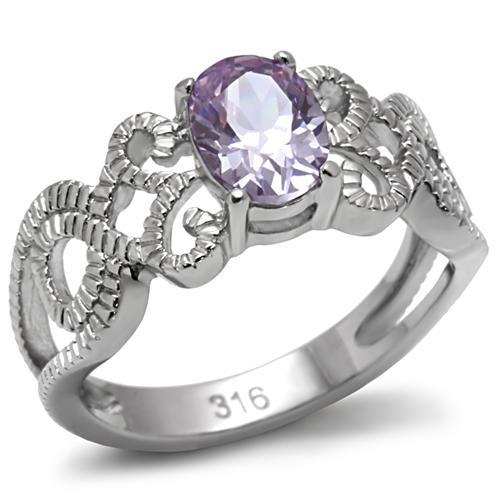 TK079 - High polished (no plating) Stainless Steel Ring with AAA Grade CZ in Light Amethyst - Alamode - Flyclothing LLC