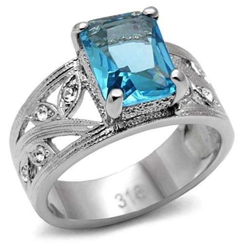 TK081 - High polished (no plating) Stainless Steel Ring with Synthetic Synthetic Glass in Sea Blue - Alamode - Flyclothing LLC