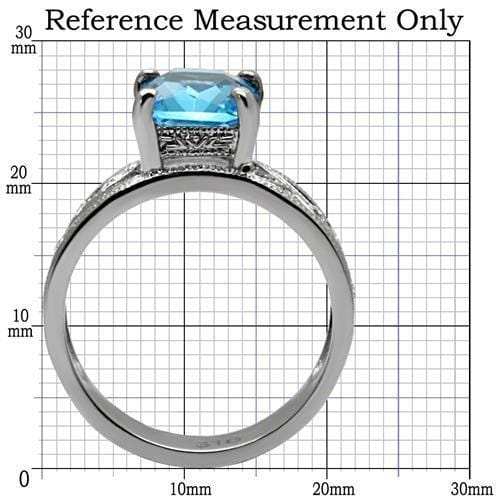 TK081 - High polished (no plating) Stainless Steel Ring with Synthetic Synthetic Glass in Sea Blue - Alamode - Flyclothing LLC