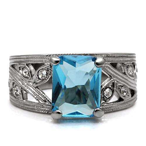 TK081 - High polished (no plating) Stainless Steel Ring with Synthetic Synthetic Glass in Sea Blue - Alamode - Flyclothing LLC
