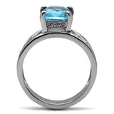TK081 - High polished (no plating) Stainless Steel Ring with Synthetic Synthetic Glass in Sea Blue - Alamode - Flyclothing LLC
