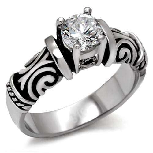 TK082 - High polished (no plating) Stainless Steel Ring with AAA Grade CZ in Clear - Alamode - Flyclothing LLC