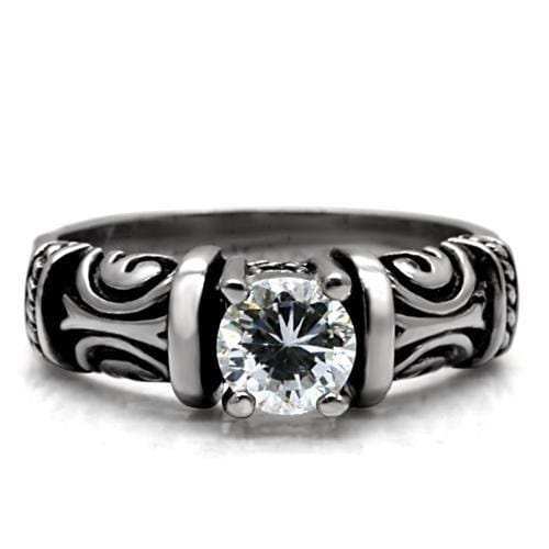 TK082 - High polished (no plating) Stainless Steel Ring with AAA Grade CZ in Clear - Alamode - Flyclothing LLC