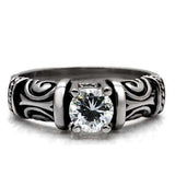 TK082 - High polished (no plating) Stainless Steel Ring with AAA Grade CZ in Clear - Alamode - Flyclothing LLC