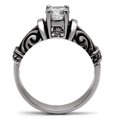 TK082 - High polished (no plating) Stainless Steel Ring with AAA Grade CZ in Clear - Alamode - Flyclothing LLC
